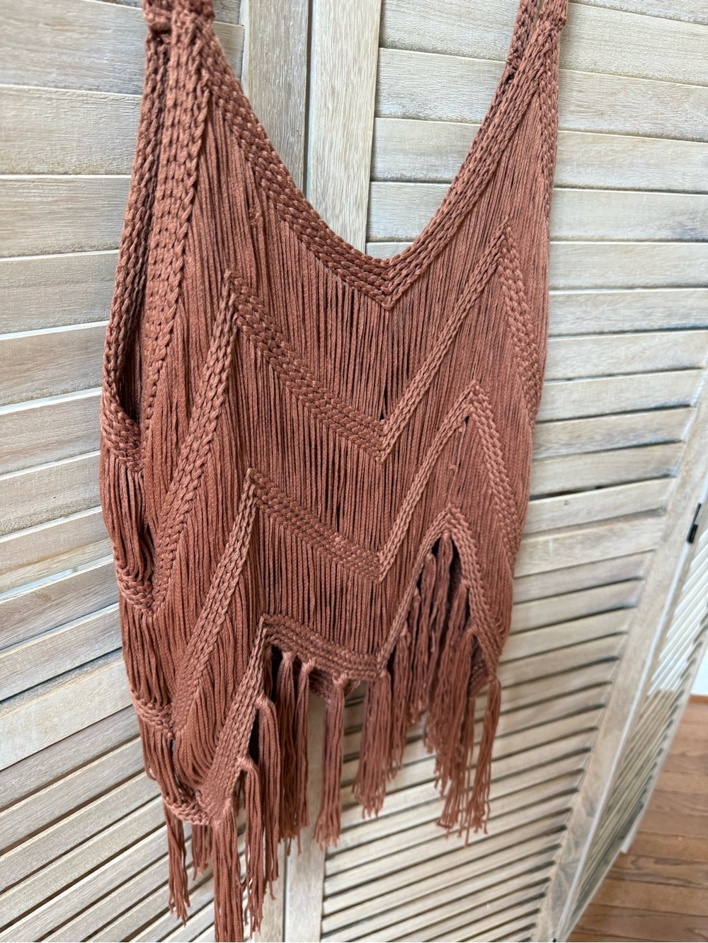 Fringed Crochet Tank Top in Mauve pink/brown - Picture 3 of 8